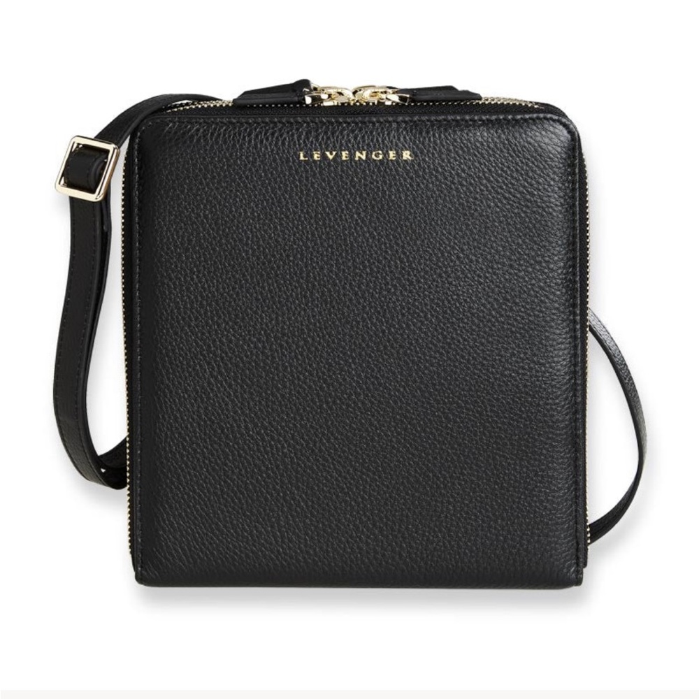 Levenger Carrie Plus Crossbody Pebbled Leather in Black